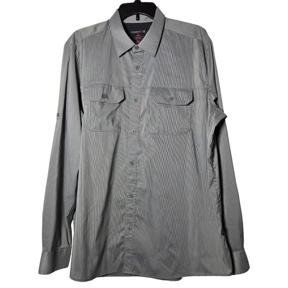 Swiss Tech Mens Gray Check Long Sleeve Button Front Shirt Size Large Roll Tab - Picture 1 of 10